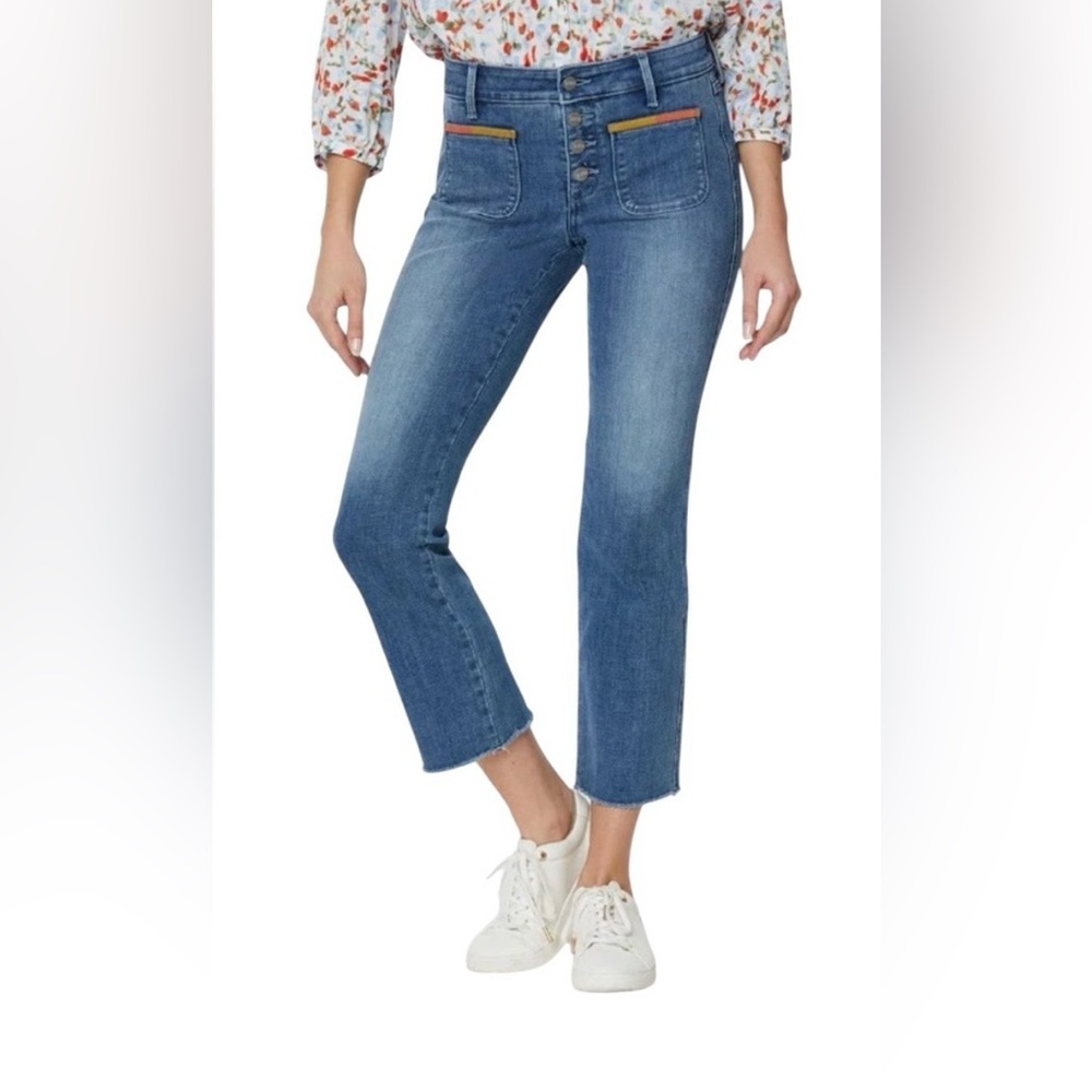 NWT NYDJ Woman’s Marilyn Straight Raw Hem Multi Color Pocket  Cropped Jean